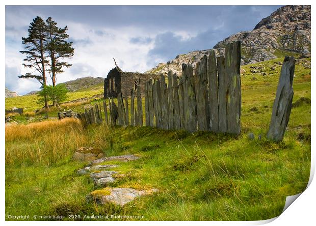 Slate wall and Chapel. Print by mark baker