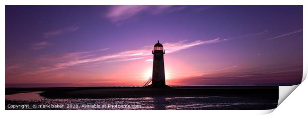 Talacre Lighthouse at sunset Print by mark baker
