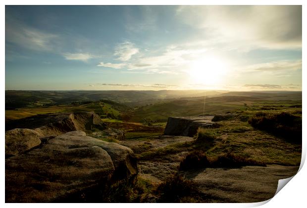 Sunset view of the Peak District National Park Print by Leila Coker