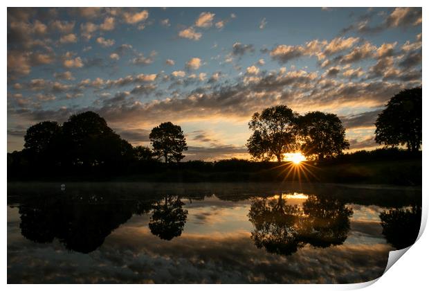 Sunrise over Sywell Country Park Print by Leila Coker