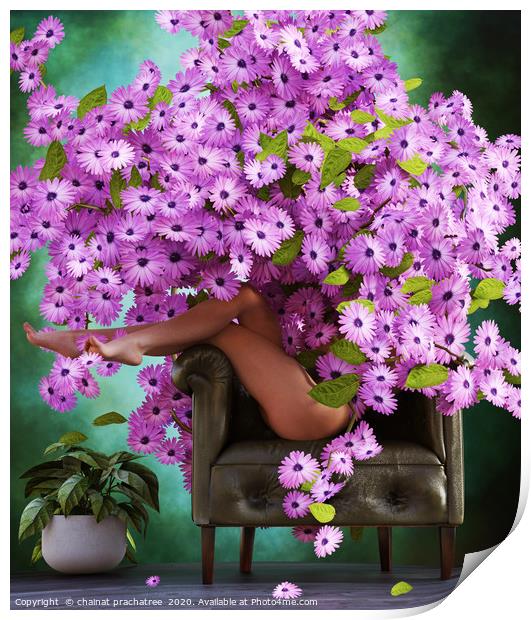 Let it bloom,woman full of flowers,3d rendering	 Print by chainat prachatree