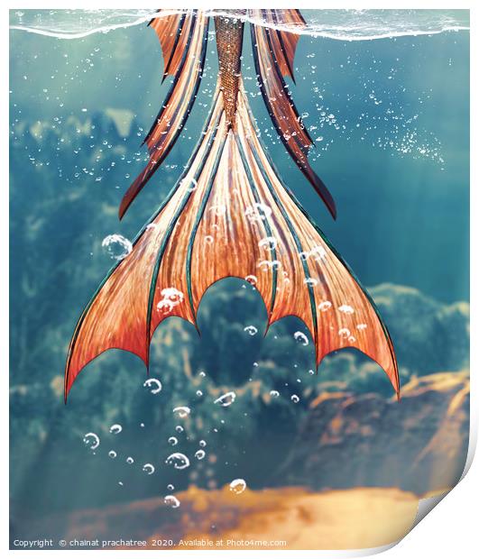 3d Fantasy mermaid in mythical sea,Fantasy fairy t Print by chainat prachatree