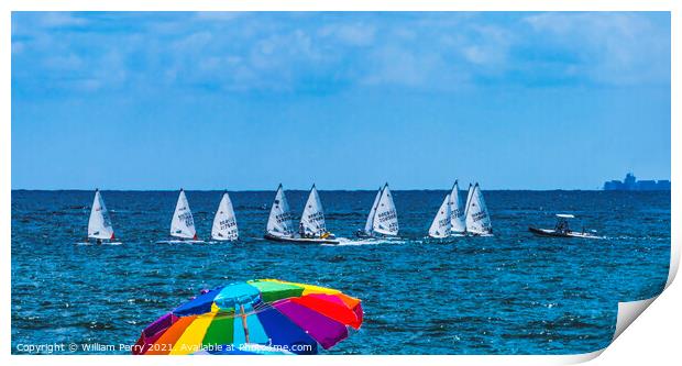 Laser Small Sailboat Racing Blue Ocean Fort Lauderdale Beach Flo Print by William Perry