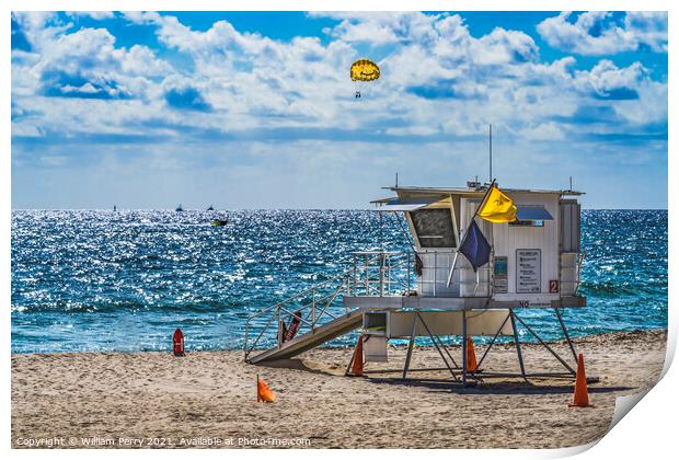 Lifeguard Station Beach Blue Ocean Fort Lauderdale Florida Print by William Perry