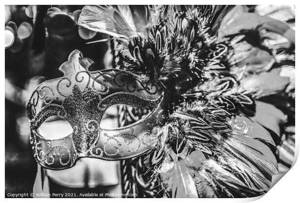 Black White Mask Feathers Mardi Gras New Orleans Louisiana Print by William Perry