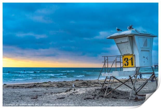 Lifeguard Station Surfers La Jolla Shores Beach San Diego Califo Print by William Perry