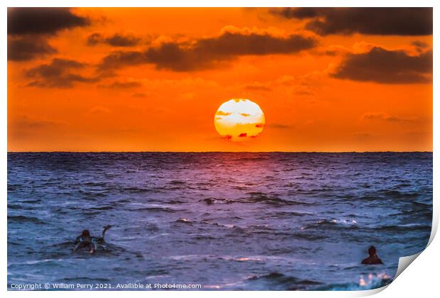 Surfers Sunset La Jolla Shores Beach San Diego California Print by William Perry