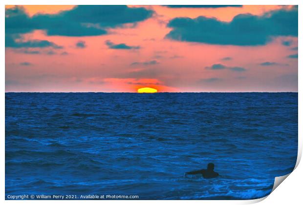 Surfer Sunset La Jolla Shores Beach San Diego California Print by William Perry