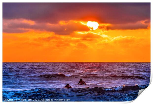 Surfers Sunset La Jolla Shores Beach San Diego California Print by William Perry