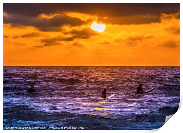 Surfers Sunset La Jolla Shores Beach San Diego California Print by William Perry
