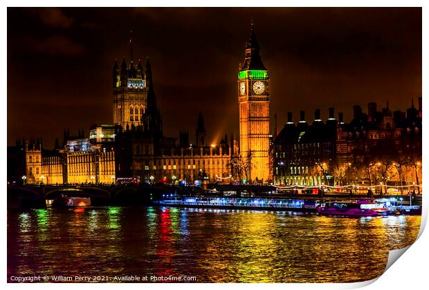 Big Ben Tower Parliament Thames River Westminster Bridge London  Print by William Perry