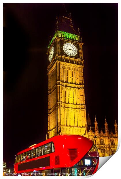Big Ben Tower Red Bus Westminster Bridge Parliament London Engla Print by William Perry