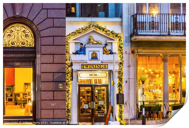 Old City Street Twinnings Tea Shop Nght London England Print by William Perry