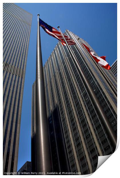 Steel Buildings Skyscrapers and Flags New York City Print by William Perry