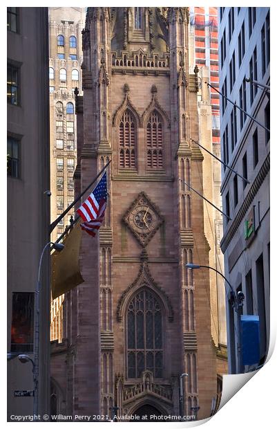 Trinity Church New York City Outside from Wall Street Print by William Perry