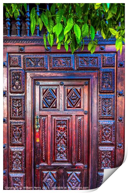 Colorful Wooden Door Santa Cruz Garden District Seville Spain Print by William Perry