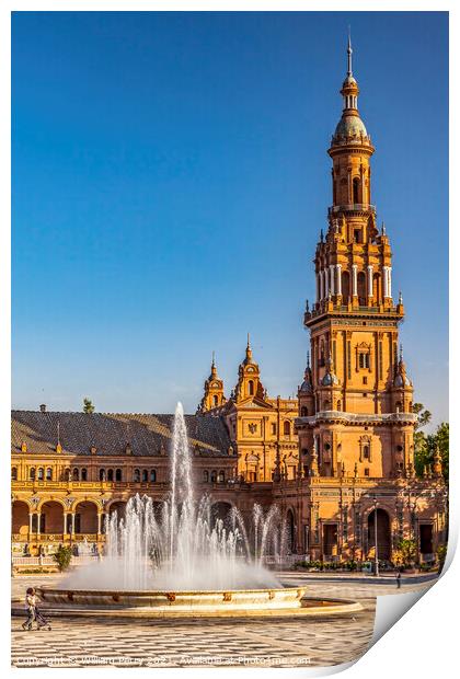 Tower Fountain Plaza de Espana Square Seville Spain Print by William Perry