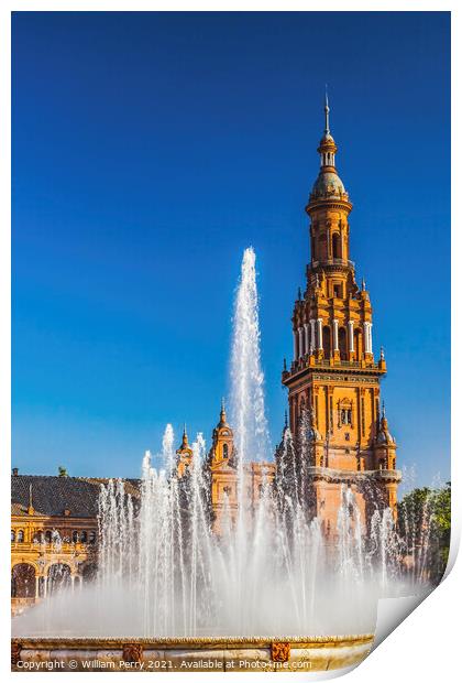 Tower Fountain Plaza de Espana Square Seville Spain Print by William Perry