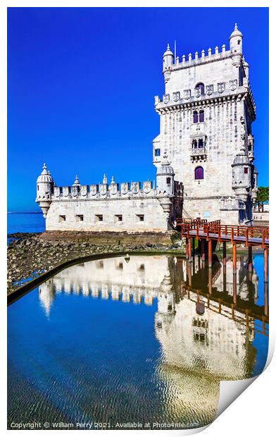 Belem Tower Torre Portuguese Symbol Reflection Lisbon Portugal Print by William Perry