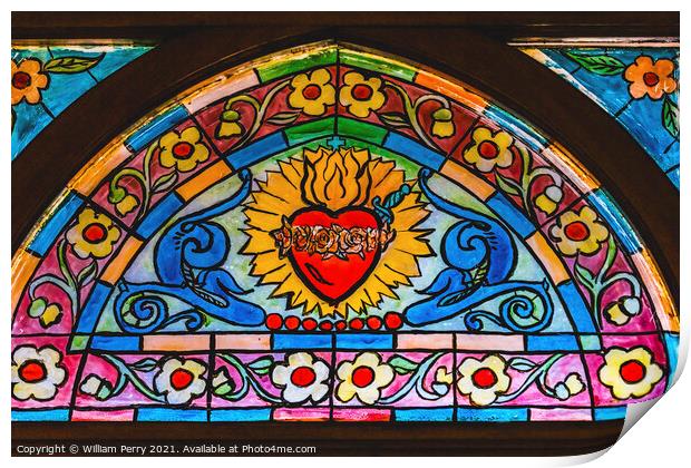 Sacred Heart Stained Glass Maria Sanctuary Auxiliadora Punta Are Print by William Perry