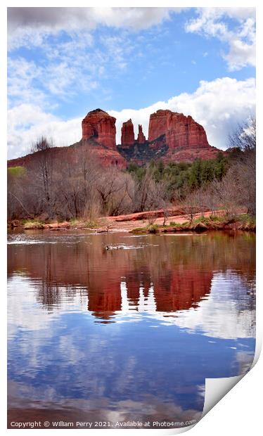 Cathedral Rock Canyon Oak Creek Reflection Sedona Arizona Print by William Perry