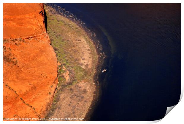 Small Fishing Boat Horseshoe Bend Glen Canyon Overlook Colorado Print by William Perry