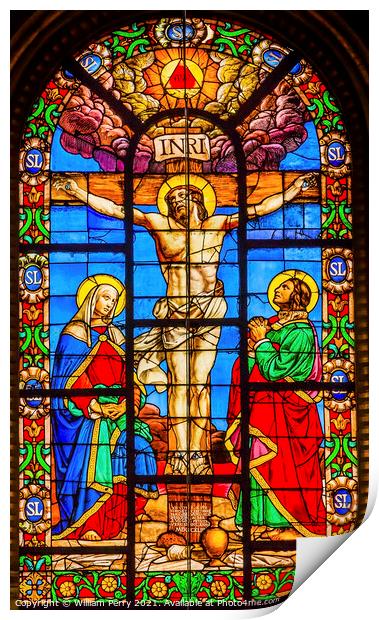 Crucifixion Stained Glass Saint Louis En L'ile Church Paris Print by William Perry