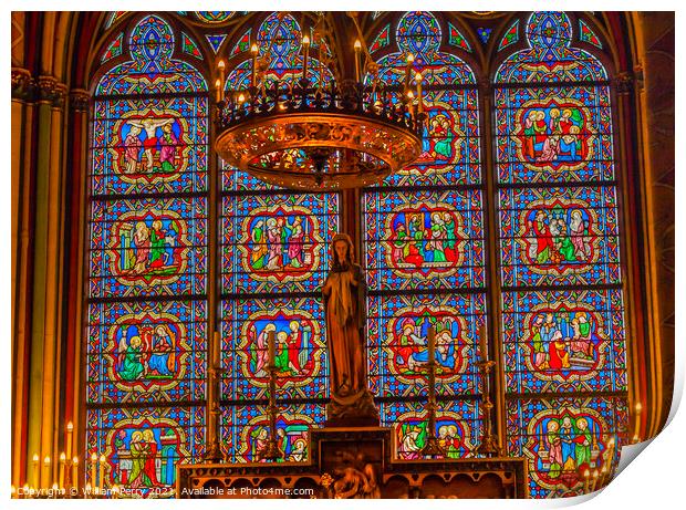 Mary Statue Candles Stained Glass Notre Dame Cathedral Paris Fra Print by William Perry