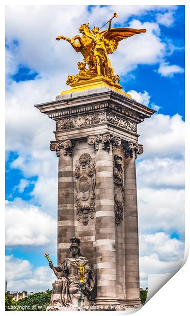 Golden Winged Horse Statue Pont Bridge Alexandre III Paris Franc Print by William Perry