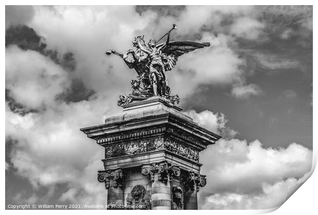 Winged Horse Statue Pont Bridge Alexandre III Paris France Print by William Perry