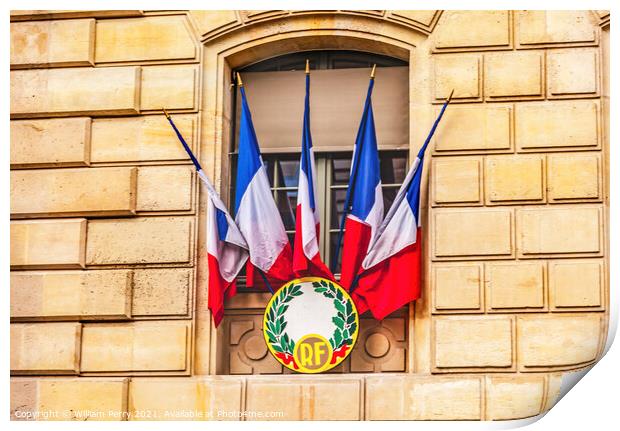 French Flags Government Building Paris France Print by William Perry
