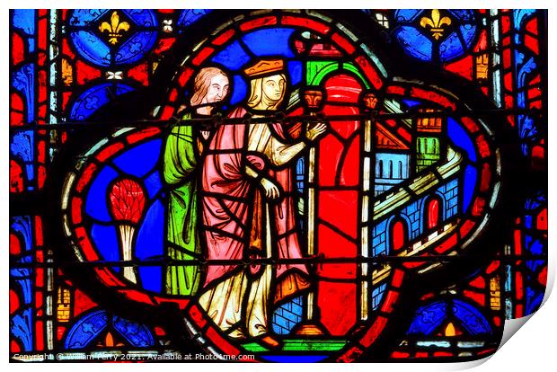 Queen Entering Jerusalem Stained Glass Sainte Chapelle Paris Fra Print by William Perry