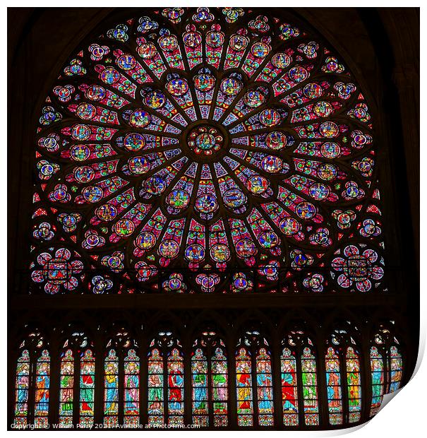 Rose Window Mary Stained Glass Notre Dame Cathedral Paris France Print by William Perry