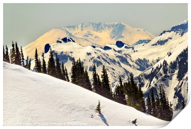 Snowy Mount Saint Helens and Ridge Lines Print by William Perry