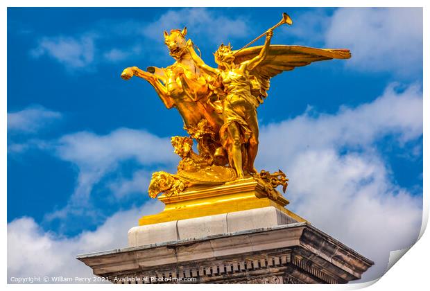 Golden Winged Horse Statue Pont Bridge Alexandre III Paris Franc Print by William Perry