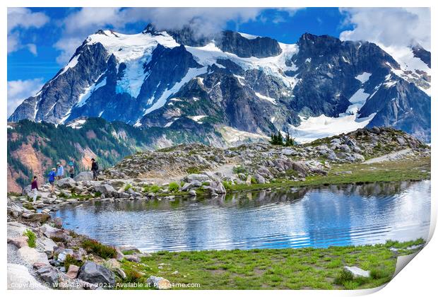 Hikers Mount Shuksan Pool Artist Point Washington State  Print by William Perry
