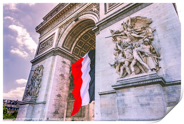 Arc de Triomphe French Flag Paris France Print by William Perry