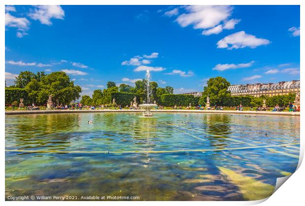 Fountain Lake Tourists Tuileries Garden Paris France Print by William Perry