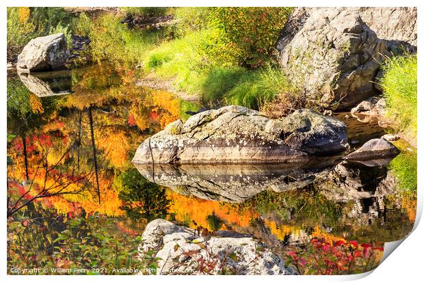 Fall Fire Orange Red Colors Reflection Wenatchee River Valley Le Print by William Perry