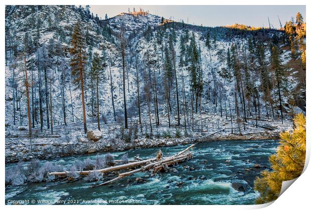 Winter Leaves Snow Ice  Wenatchee River Valley Leavenworth Washi Print by William Perry