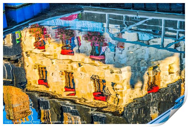 Old Building Reflection Abstract Inner Harbor Honfluer France Print by William Perry