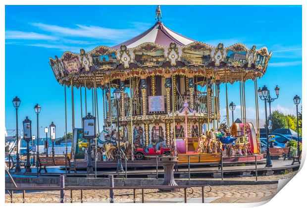 Merry Go Round Inner Harbor Honfluer France Print by William Perry