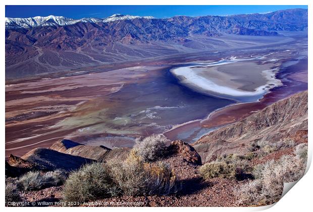 Badwater from Dante View with Panamint Mountains Death Valley Na Print by William Perry