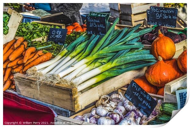 Leeks Carrots Open Air Farmers Market inner Harbor Honfluer Fran Print by William Perry