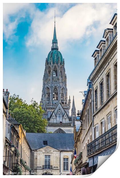 Street Shops Tower Cathedral Church Bayeux Normandy France Print by William Perry