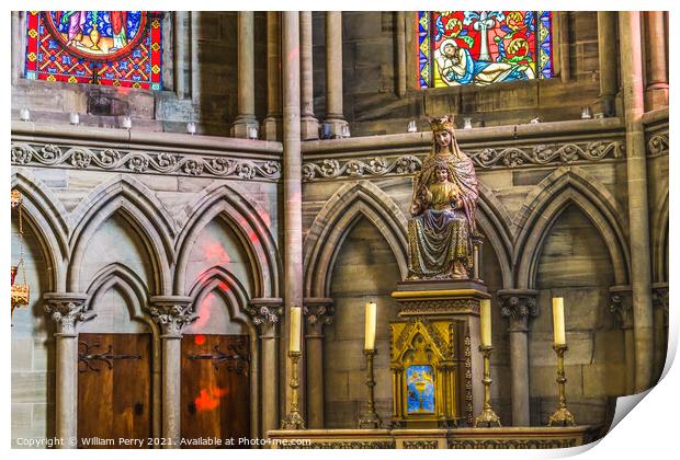 Mary Chapel Stained Glass Reflection Cathedral Church Bayeux Nor Print by William Perry