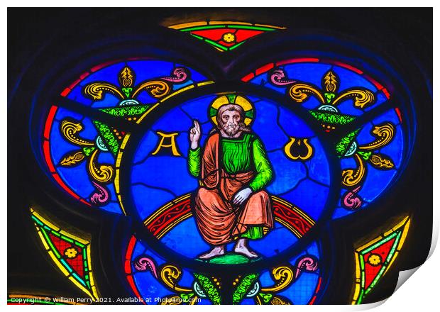 Colorful Jesus Christ Stained Glass Cathedral Church Bayeux Norm Print by William Perry