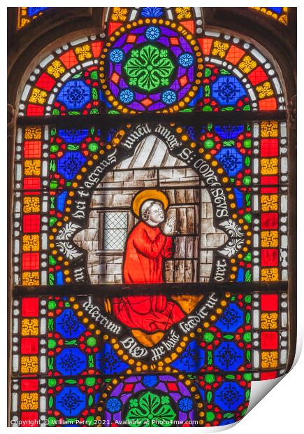 Colorful Saint Praying Stained Glass Cathedral Church Bayeux Nor Print by William Perry