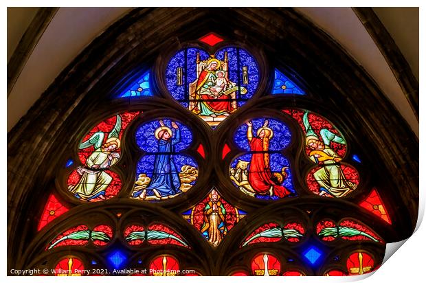 Colorful Mary Angels Stained Glass Cathedral Church Bayeux Norma Print by William Perry