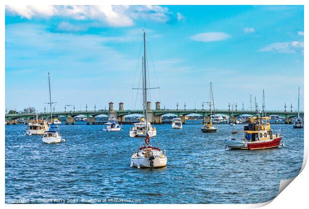 Bridge of Lions Sailboats Motorboats Downtown St Augustine Flori Print by William Perry